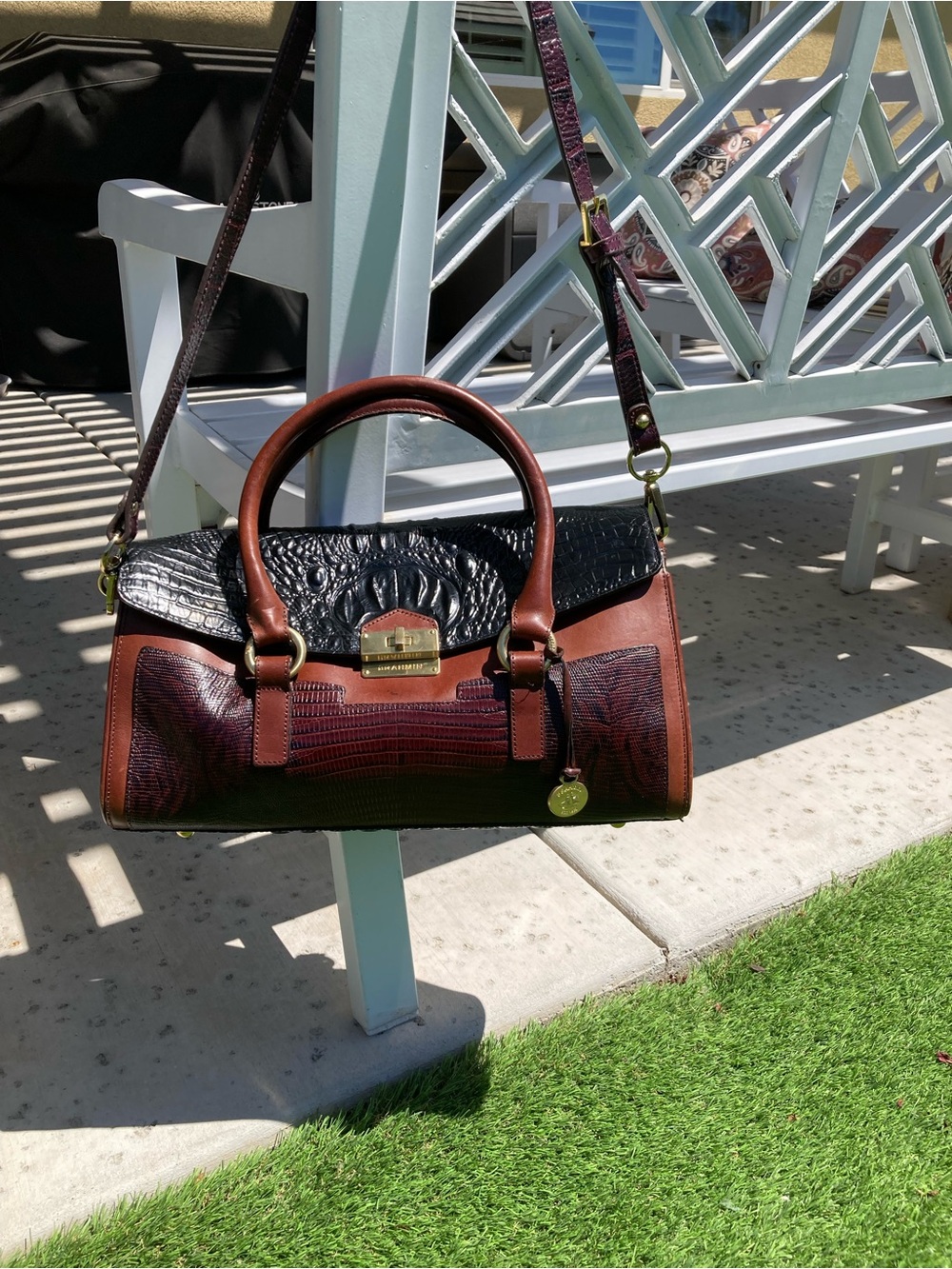 Brahmin Brown and Black Textured Leather Satchel - Picture 15 of 16